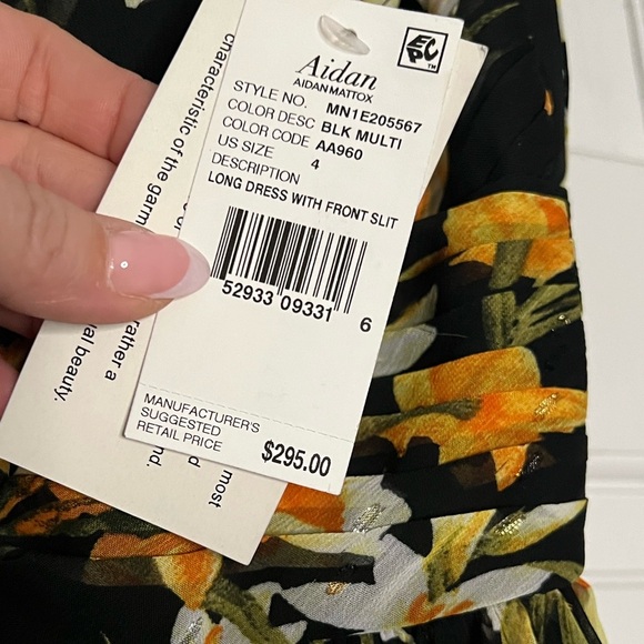 #20 AIDAN MATTOX • METALLIC FLORAL PRINT W. SLIT • NWT - Picture 6 of 9